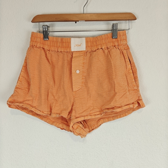 Kith Orange Seersucker Elastic Waist Shorts XS Logo Cotton Summer Streetwear - Picture 3 of 11